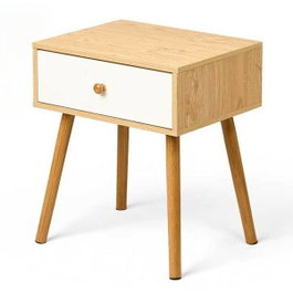 GIFTDECOR Mesita Auxiliar Cajon Blanco Natural-Blanco