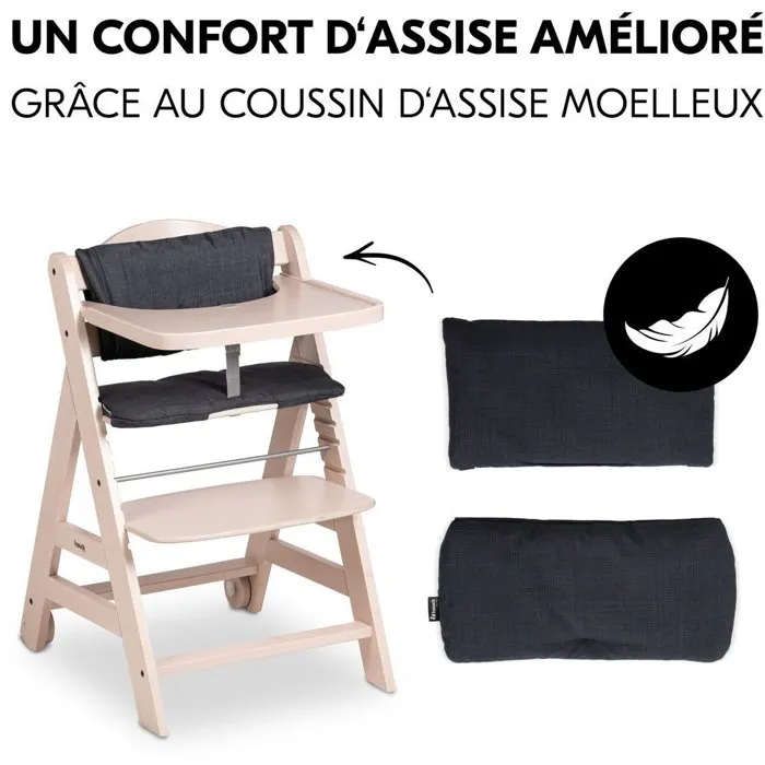 Hauck Chaise haute évolutive BETA+ Bois FSC, blanc vieilli - De 6 mois à 90 kg, harnais 5 points, roulettes, plateau amovible et repose-pieds ajustable Hauck Chaise haute évolutive BETA+ Bois FSC, blanc vieilli - De 6 mois à 90 kg, harnais 5 points, roulettes, plateau amovible et repose-pieds ajustable