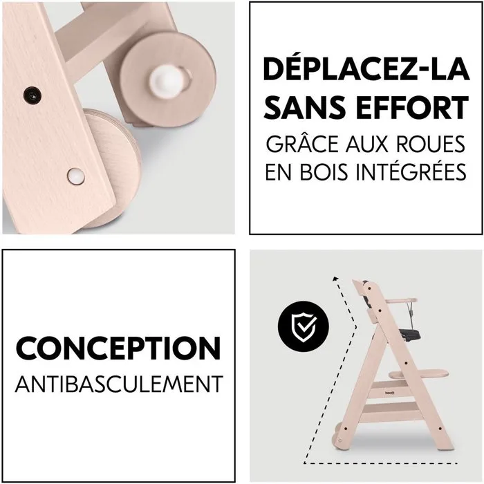 Hauck Chaise haute évolutive BETA+ Bois FSC, blanc vieilli - De 6 mois à 90 kg, harnais 5 points, roulettes, plateau amovible et repose-pieds ajustable Hauck Chaise haute évolutive BETA+ Bois FSC, blanc vieilli - De 6 mois à 90 kg, harnais 5 points, roulettes, plateau amovible et repose-pieds ajustable