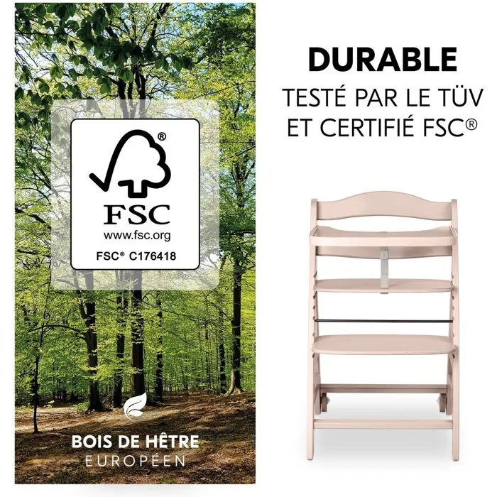 Hauck Chaise haute évolutive BETA+ Bois FSC, blanc vieilli - De 6 mois à 90 kg, harnais 5 points, roulettes, plateau amovible et repose-pieds ajustable Hauck Chaise haute évolutive BETA+ Bois FSC, blanc vieilli - De 6 mois à 90 kg, harnais 5 points, roulettes, plateau amovible et repose-pieds ajustable
