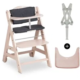 Hauck Chaise haute évolutive BETA+ Bois FSC, blanc vieilli - De 6 mois à 90 kg, harnais 5 points, roulettes, plateau amovible et repose-pieds ajustable