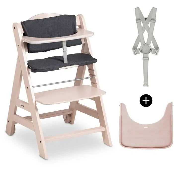 Hauck Chaise haute évolutive BETA+ Bois FSC, blanc vieilli - De 6 mois à 90 kg, harnais 5 points, roulettes, plateau amovible et repose-pieds ajustable Hauck Chaise haute évolutive BETA+ Bois FSC, blanc vieilli - De 6 mois à 90 kg, harnais 5 points, roulettes, plateau amovible et repose-pieds ajustable