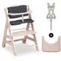 Hauck Chaise haute évolutive BETA+ Bois FSC, blanc vieilli - De 6 mois à 90 kg, harnais 5 points, roulettes, plateau amovible et repose-pieds ajustable
