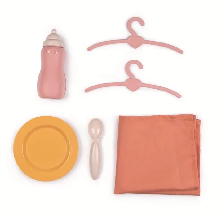 Smoby - Valise nurserie 3 en 1 Baby Nurse - Pour poupon jusqu'a 42 cm - Avec lit, chaise haute, roulettes et 6 accessoires - A partir de 18 mois