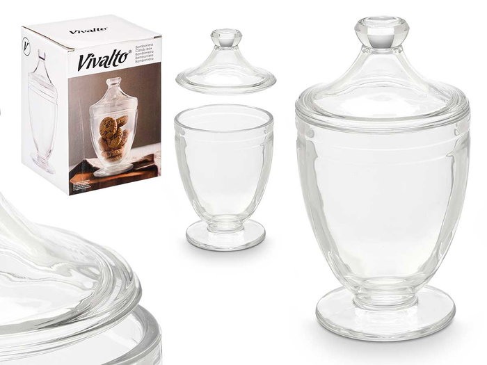 Vivalto Bombonera avec couvercle en verre transparent 12 x 22 x 12 cm 950 ml (Set de 12) Vivalto Bombonera avec couvercle en verre transparent 12 x 22 x 12 cm 950 ml (Set de 12)