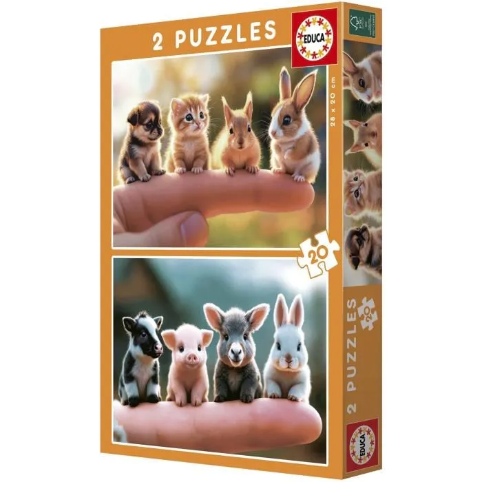 Educa - Puzzle éducatif Bébés Animaux - 2 puzzles de 20 pièces - Dès 2 ans - 28 x 20 cm