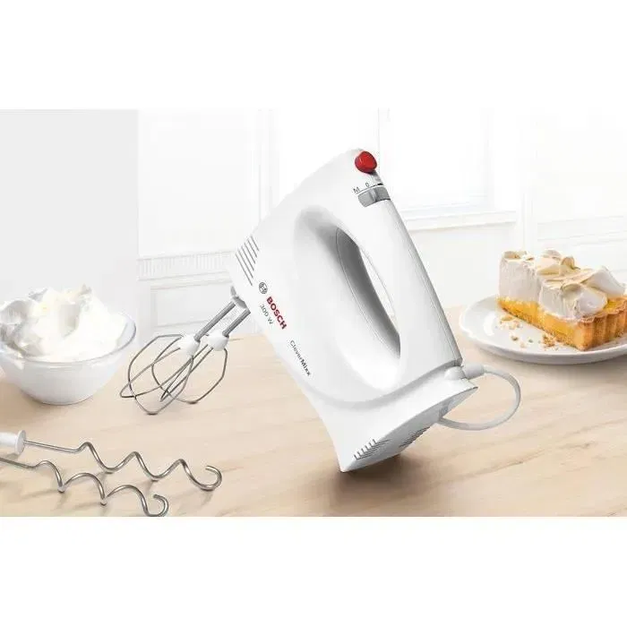 Bosch MFQ3010 CleverMixx - Batteur électrique 300W, 2 vitesses, 2 fouets et 2 crochets inox, fonction Pulse, Blanc