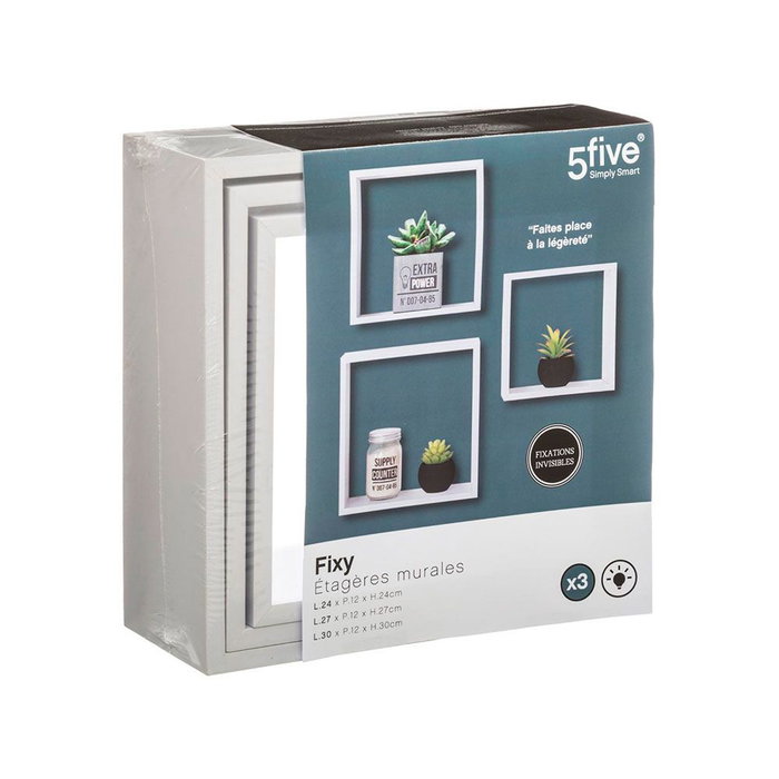 5Five Lot de 3 étagères cube blanches MDF 3 tailles 57x57x45 / 27x27x12 / 30x30x12 cm 5Five Lot de 3 étagères cube blanches MDF 3 tailles 57x57x45 / 27x27x12 / 30x30x12 cm
