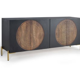 GINER Y COLOMER - Buffet/Bahut 4 portes en bois de manguier et métal, couleur noyer foncé - 173 x 77 x 45 cm