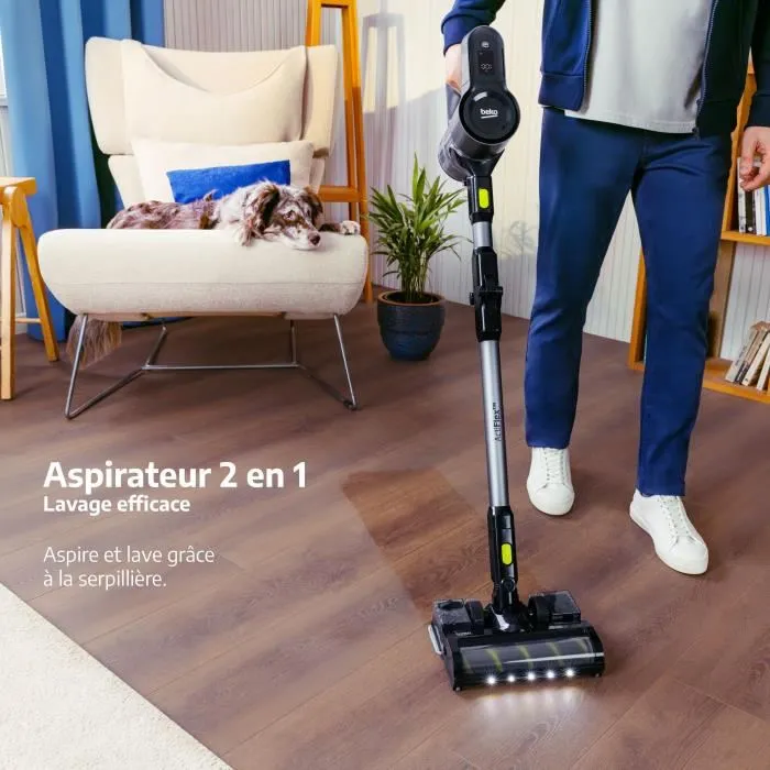 Beko Aspirateur Balai sans fil VRT84225VI - 100 Air Watts - Brosse éclairée - Autonomie 45 min - Bac à poussière 0.55 L - Technologie Actiflex