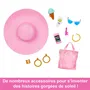 Barbie Poupée Barbie Plage HPL73 - Poupée blonde en maillot de bain rose avec sac et accessoires pour jeu plage