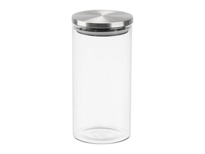 Vivalto Bocal en verre borosilicate 1,4L rond avec couvercle en acier transparent argent 10x21x10cm (Set de 12)