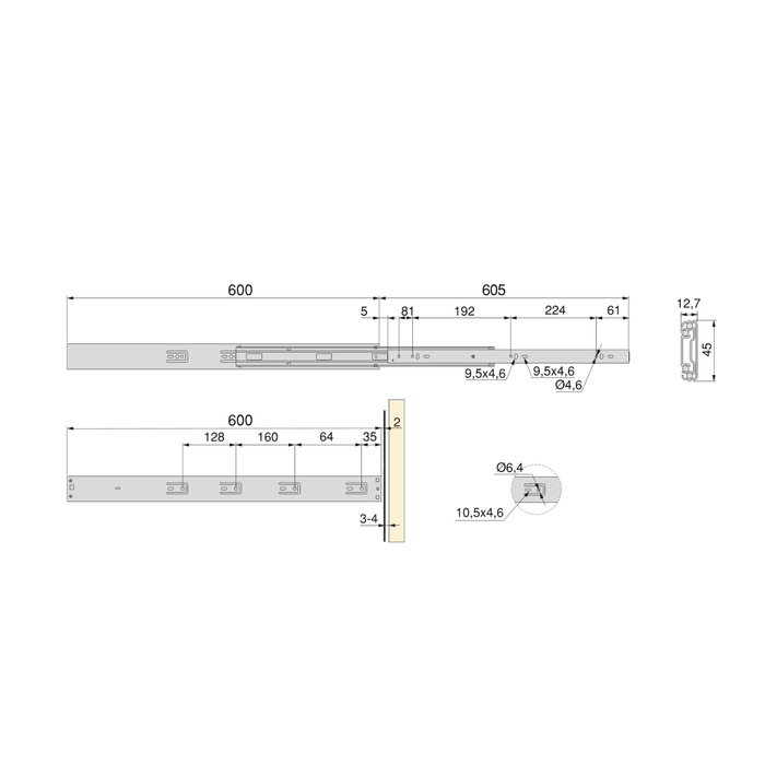 Emuca Lot de 5 jeux de coulisses pour tiroirs, sortie totale, push, fermeture amortie, 600mm