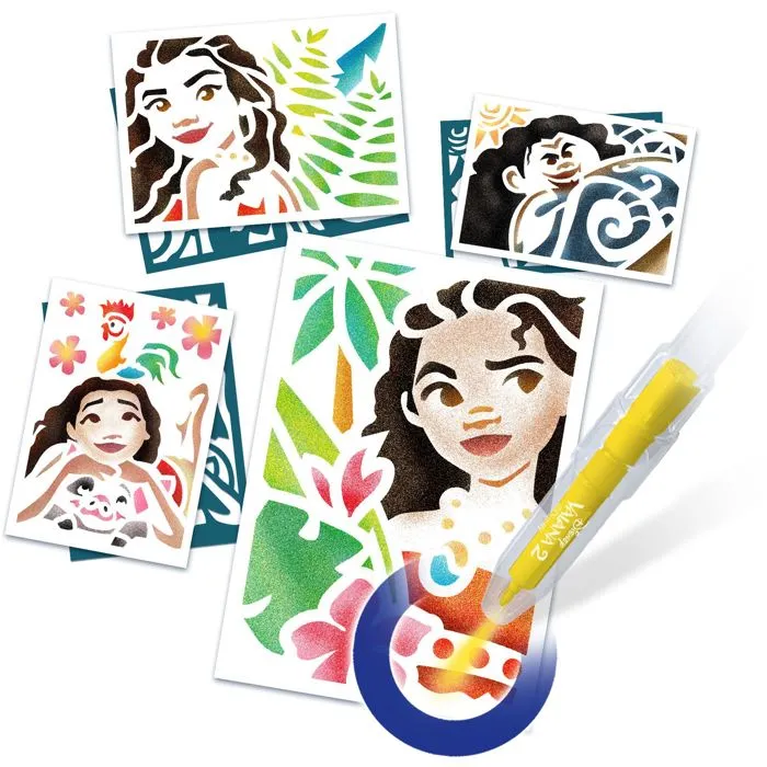 Lansay Blopens - LANSAY - Tropi-cool Vaiana, Jeu créatif aérographe avec pochoirs Disney, 5 ans et plus