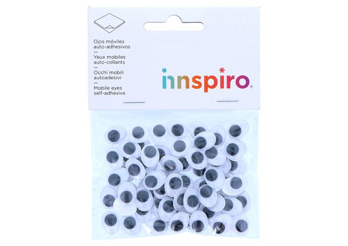 Innspiro Ojos mobiles noirs autoadhésifs ovales 10x13mm, 70 unités