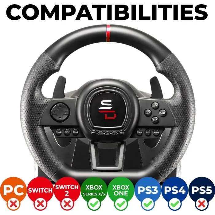 Subsonic GS650-X - Volant de course gaming avec levier manuel, 3 pédales et palettes - Compatible PS4, Xbox Series X|S, Xbox One - SUPERDRIVE