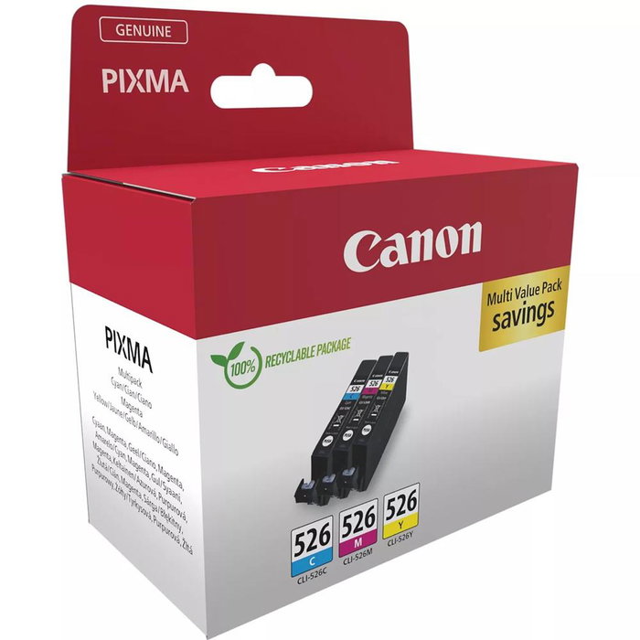 Canon CLI-526 Multipack Cartouches d'encre Cyan, Magenta, Jaune - 3 x 9 ml Canon CLI-526 Multipack Cartouches d'encre Cyan, Magenta, Jaune - 3 x 9 ml