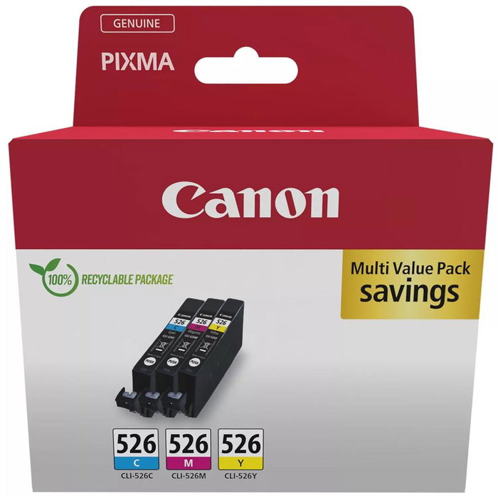 Canon CLI-526 Multipack Cartouches d'encre Cyan, Magenta, Jaune - 3 x 9 ml Canon CLI-526 Multipack Cartouches d'encre Cyan, Magenta, Jaune - 3 x 9 ml