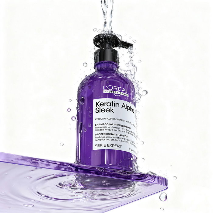 Shampoing L'Oréal Professionnel Keratin Alpha Sleek 500 ml - Sans sulfates, Hydratant, Lissant et Brillant pour tous types de cheveux