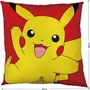 Pokemon - Coussin décoratif double face carré 40x40 cm - Housse en microfibre - Motif Pikachu et Carapuce - Pour chambre et salon