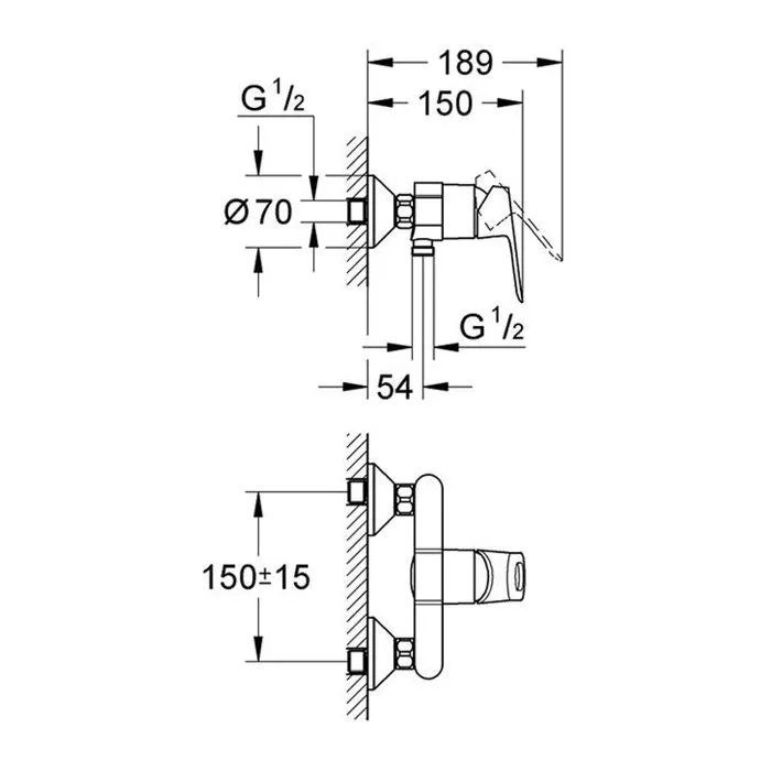 GROHE 23340-000 Mitigeur de douche mural monocommande BAULOOP chromé avec cartouche céramique, limiteur de débit réglable et clapet anti-retour