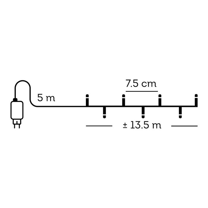 Lumineo Guirlande LED multifonction Basic, 180 LED, 13,5 m, blanc chaud, câble noir