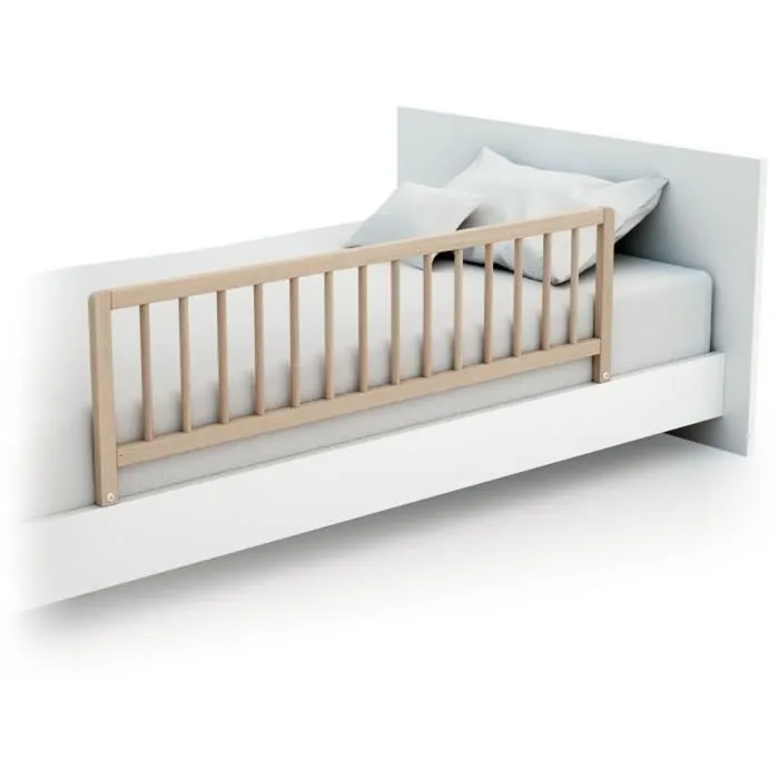 Webaby Barrière de lit SIDO en hêtre brut, sécurité enfant 18 mois-5 ans, 117 cm, adaptée matelas 10-16 cm, bois massif