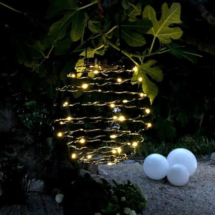 Lumisky Orion - Suspension solaire spirale micro LED blanc chaud - Noir