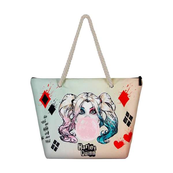 Karactermania Sac de plage Harley Quinn avec compartiment à fermeture éclair - 37 x 52 x 17 cm - Polyester - Beige