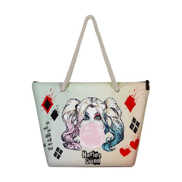 Karactermania Sac de plage Harley Quinn avec compartiment à fermeture éclair - 37 x 52 x 17 cm - Polyester - Beige