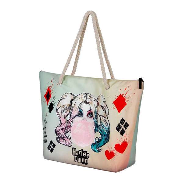 Karactermania Sac de plage Harley Quinn avec compartiment à fermeture éclair - 37 x 52 x 17 cm - Polyester - Beige