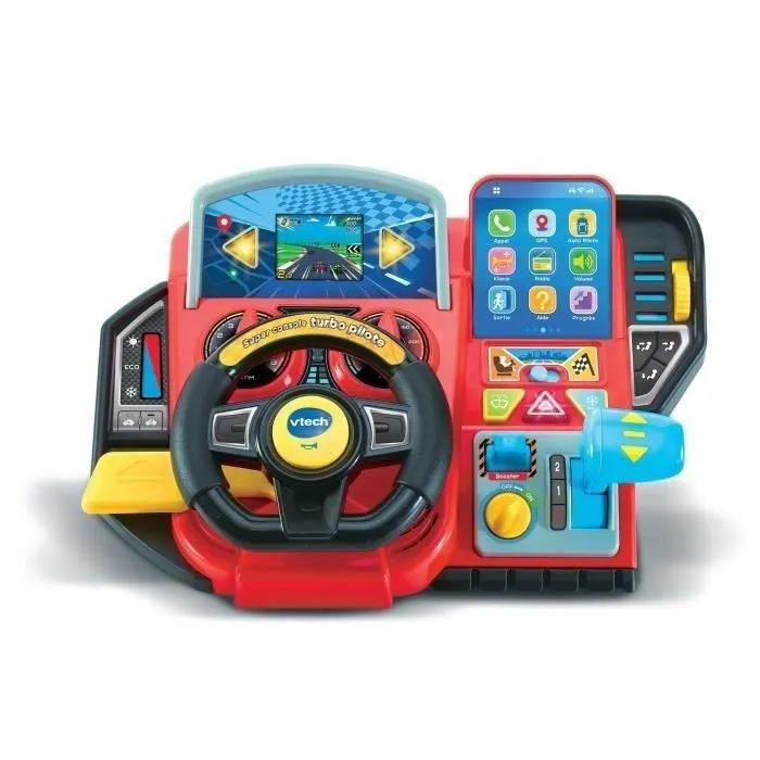 Vtech Simulateur de Conduite Super Console Turbo Pilote - Volant Éducatif avec Écran Couleur et 20 Jeux Inclus - Pour Enfants de 3 à 8 Ans