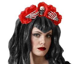 Atosa Serre-tête avec Fleurs Rouges et Crâne pour Déguisement de Catrina