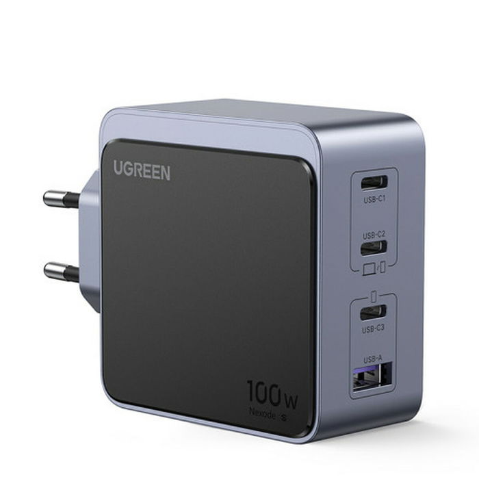 UGREEN Chargeur GaN Nexode S 100W, 4 Ports USB-C/USB-A, Charge Rapide PDM pour Ordinateur Portable, Téléphone, Tablette, Secteur, Gris