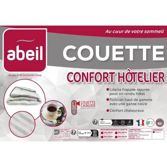 Abeil Couette Hivernale Confort Hôtelier Chaude 140 x 200 cm - Garnissage 100% Polyester, Housse Microfibre, Lavable Machine 40°C Abeil Couette Hivernale Confort Hôtelier Chaude 140 x 200 cm - Garnissage 100% Polyester, Housse Microfibre, Lavable Machine 40°C
