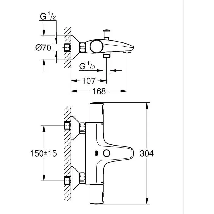 GROHE Mitigeur Thermostatique pour Baignoire et Douche 1/2" - Noir Mat - Technologie Precision Start avec SafeStop (38°C) et Economie d'Eau jusqu'à 50% - Avec Touche EcoButton