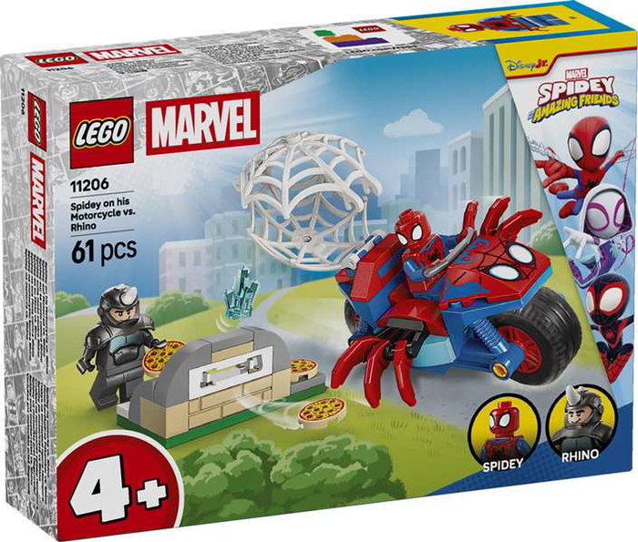 Lego Marvel Jeu de Construction Spider-Man sur Sa Moto contre le Rhino, Jouet de Brique, Âge 4 Ans et Plus