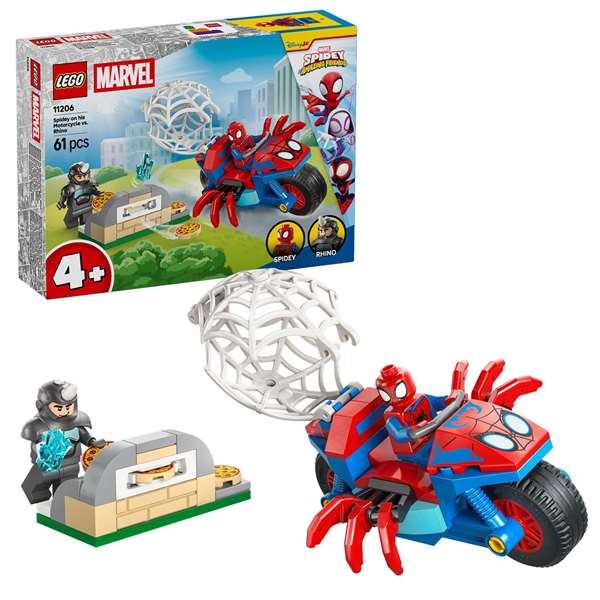 Lego Marvel Jeu de Construction Spider-Man sur Sa Moto contre le Rhino, Jouet de Brique, Âge 4 Ans et Plus