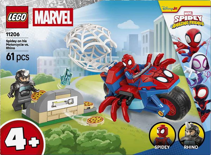 Lego Marvel Jeu de Construction Spider-Man sur Sa Moto contre le Rhino, Jouet de Brique, Âge 4 Ans et Plus