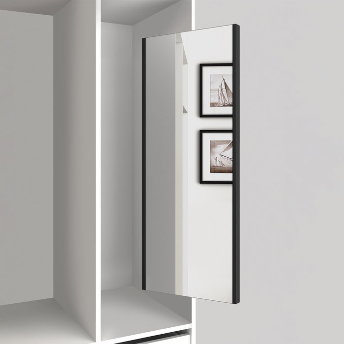 Emuca Miroir extractible pour l'intérieur de l'armoire, Peint en noir texturé, Acier et Plastique et Verre