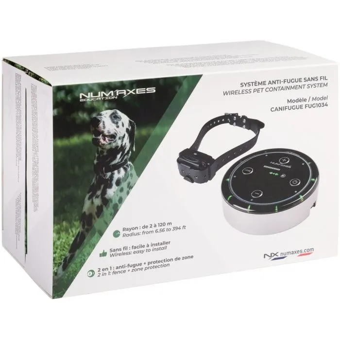 Num'Axes CANIFUGUE FUG1034 - Système Anti-Fugue Complet pour Chien avec Borne et Collier - Périmètre de Sécurité Virtuel - Noir
