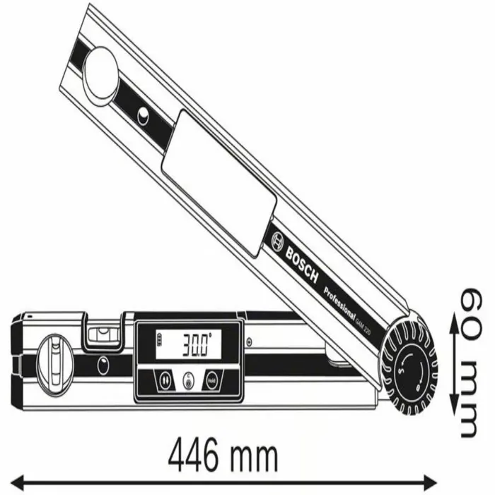 Bosch Professional Mesureur d'Angle GAM 220 - Gamme 0-220°, Précision ±0.1°, Longueur 40 cm, Alimentation 4 piles AA