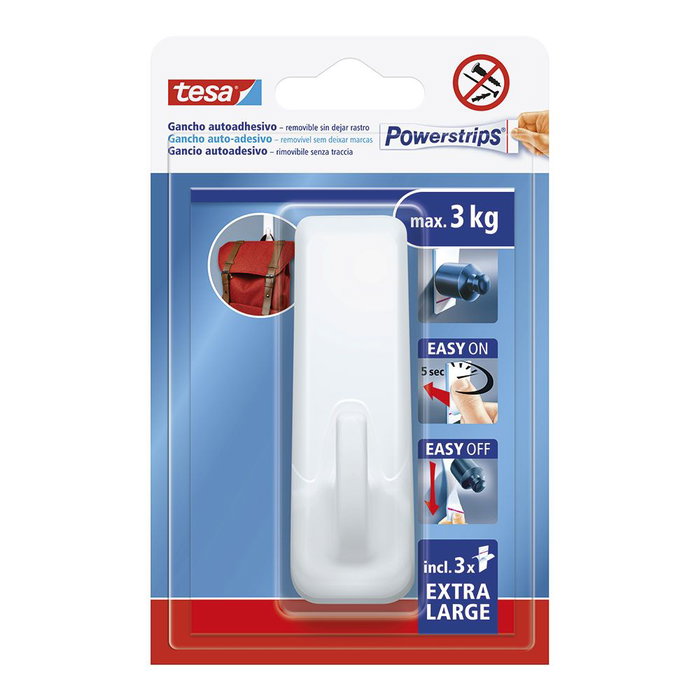 Tesa Gancho autoadhesivo Powerstrips XL – Blanc rectangulaire, charge max 3 kg Tesa Gancho autoadhesivo Powerstrips XL – Blanc rectangulaire, charge max 3 kg