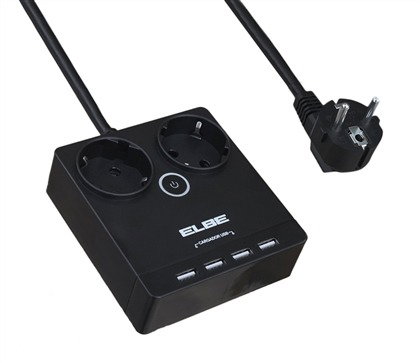 Elbe RE-001-UN Reglette Électrique 2 Prises AC et 4 Ports USB 3680W - 1,8 Mètres avec Protection Enfant et Anti-Surtension