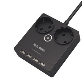 Elbe RE-001-UN Reglette Électrique 2 Prises AC et 4 Ports USB 3680W - 1,8 Mètres avec Protection Enfant et Anti-Surtension