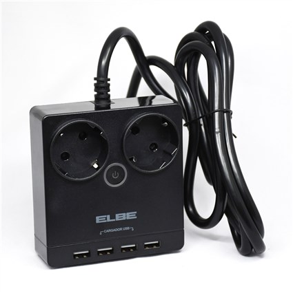 Elbe RE-001-UN Reglette Électrique 2 Prises AC et 4 Ports USB 3680W - 1,8 Mètres avec Protection Enfant et Anti-Surtension