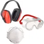 Connex 4555100 - Kit de protection 3 pièces : Casque antibruit (SNR 29dB EN352-1), Lunettes intégrales ventilées EN166 et Masque FFP1 sans valve EN149