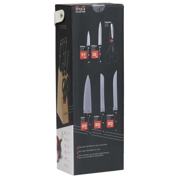Cook Concept Ensemble de découpe de 7 pièces avec bloc en bois
