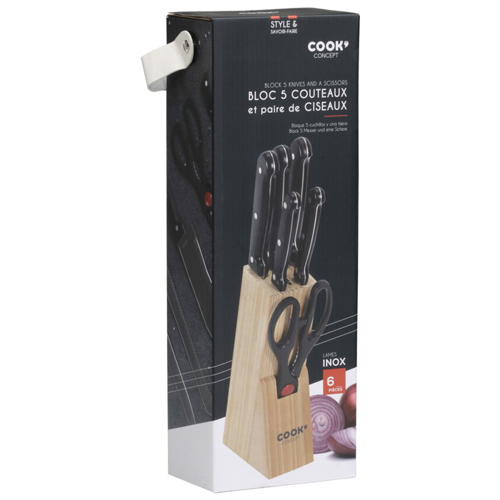Cook Concept Ensemble de découpe de 7 pièces avec bloc en bois