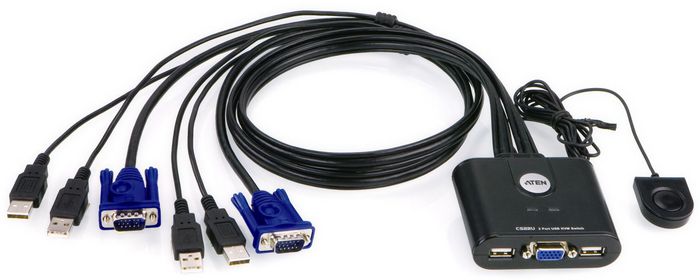 Aten CS22U - Commutateur KVM à câble USB 2 ports VGA avec sélecteur de port distant pour Windows, Mac, Linux et Sun Aten CS22U - Commutateur KVM à câble USB 2 ports VGA avec sélecteur de port distant pour Windows, Mac, Linux et Sun